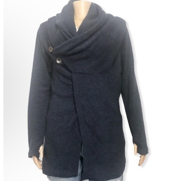 Sacred Threads Cardigan Sweater Plush Blue Coatigan Draped Thumb holes size M - Picture 1 of 12